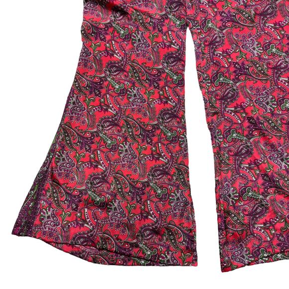 RAGA | Lasting Passion Red Paisley Print Wide Leg Satin Dress w Pockets - Picture 7 of 12